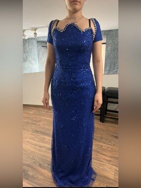 Elegant Beaded Royal Blue Evening Gown